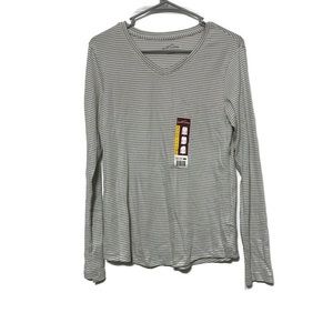 Eddie Bauer Grey & White Stripe Long Sleeve Shirt